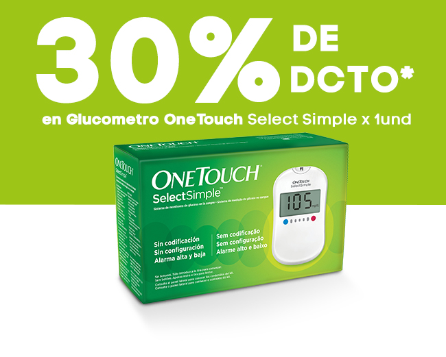 30% DE DCTO* EN GLUCOMETRO ONE TOUCH SELECT SIMPLE X 1UND