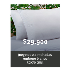 $29.900 - Juego de 2 almohadas embone blanco 50x70 cms.