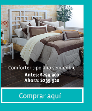 Comforter tipo lino semidoble Antes: $299.900
Ahora: $239.920 Comprar aquí