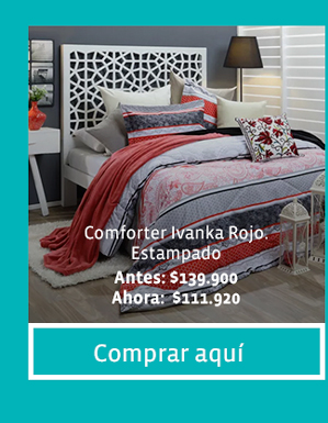 Comforter Ivanka Rojo. Estampado
Antes: $139.900
Ahora: $111.920