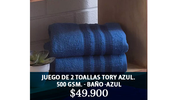 Juego de 2 toallas Tory azul. 500 gsm. - Baño -Azul Precio: $49.900