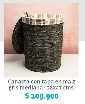 Canasta con tapa en maiz gris mediana - 38x47 cms. $ 109.900