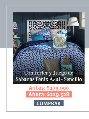 Comforter y Juego de Sábanas Fenix Azul - Sencillo