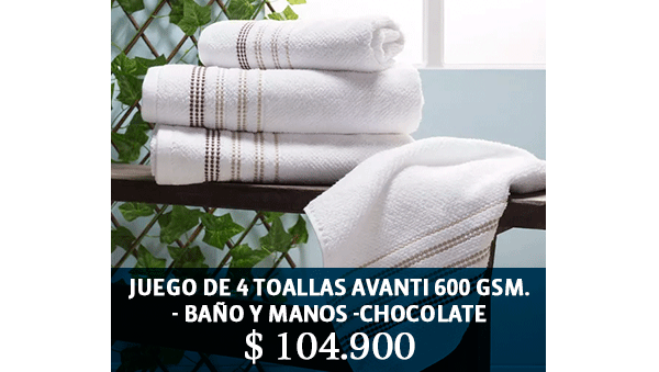 JUEGO DE 4 TOALLAS AVANTI 600 GSM. - BAÑO Y MANOS - CHOCOLATE $104.900