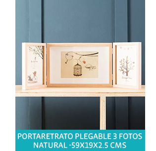 PORTARRETRATO PLEGABLE 3 FOTOS NATURAL -59X19X2.5 CMS