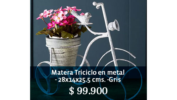 Matera Triciclo en metal -28x14x25.5 cms. -Gris $99.900