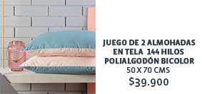 JUEGO DE 2 ALMOHADAS EN TELA 144 HILOS POLIALGODÓN BICOLOR 50X70 CMS $ 39.900