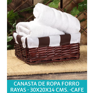 CANASTA DE ROPA FORRO RAYAS - 30X20X14 CMS. -CAFE