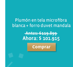 Plumón en tela microfibra blanca + forro duvet mandala Antes: $119.899, Ahora: $101.915. Comprar