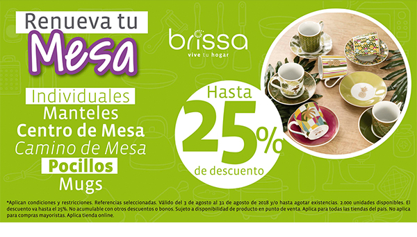 Renueva tu mesa, hasta 25% de descuento, individuales, manteles, centro de mesa, camino de mesa, pocillos y mugs.