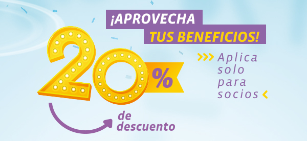 20%, ¡APROVECHA TUS BENEFICIOS, Aplica solo para socios!