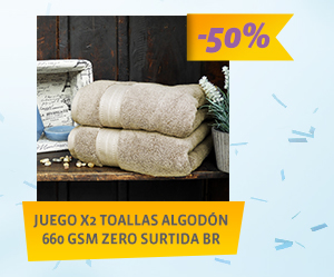 JUEGO X2 TOALLAS ALGODÓN 660 GSM ZERO SURTIDA BR