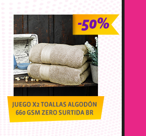 Juego x2 toallas algodón 660 gsm zero surtida br