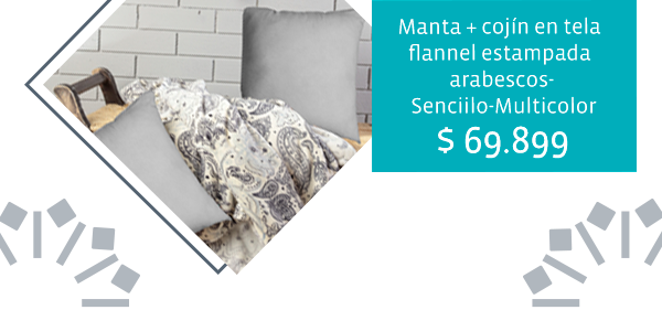 Manta + cojin en tela flannel estampada arabescos - Sencillo-Multicolor