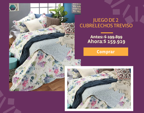 Juego de 2 cubrelechos treviso, antes: $199.899, ahora: $159.919, Comprar