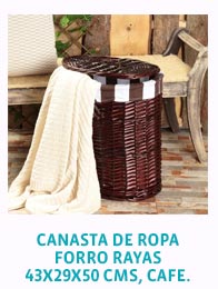 CANASTA DE ROPA FORRO RAYAS 43X29X50 CMS, CAFE.