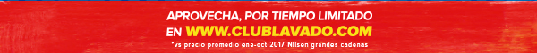 APROVECHA, POR TIEMPO LIMITADO EN WWW.CLUBLAVADO.COM **Aplica para envíos superiores a $30.000 vs precio promedio ene-oct 2017