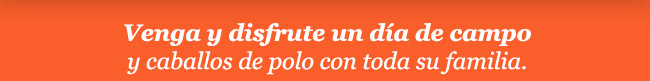 Venga y disfrute un día de campo
y caballos de polo con toda su familia.