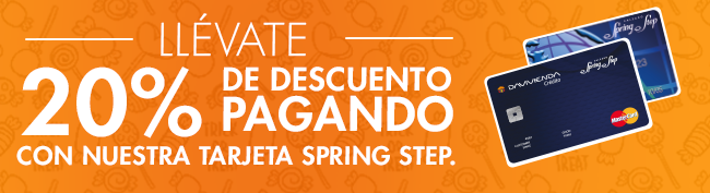 llévate 20% de descuento pagando con nuestra tarjeta Spring Step.