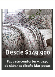 Desde $149.900 - Paquete comforter + juego de sábanas diseño Mariposas