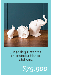 $79.900 - Juego de 3 Elefantes en cerámica blanco 18x8 cms.