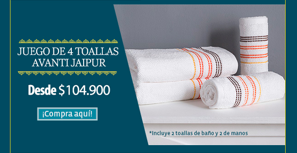 Juego de 4 toallas
 Avanti Jaipur - Desde $104.900 - ¡Compra aquí!