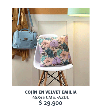 Cojín en Velvet Emilia
                    45x45 cms. -Azul
                    $ 29.900