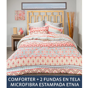 COMFORTER + 2 FUNDAS EN TELA MICROFIBRA ESTAMPADA ETNIA