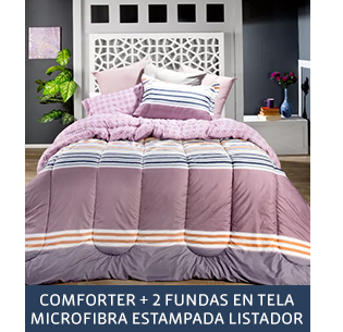 COMFORTER + 2 FUNDAS EN TELA MICROFIBRA ESTAMPADA LISTADOR