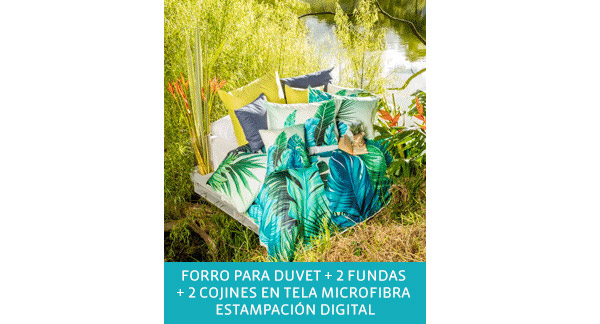 FORRO PARA DUVET + 2 FUNDAS  + 2 COJINES EN TELA MICROFIBRA  ESTAMPACIN DIGITAL